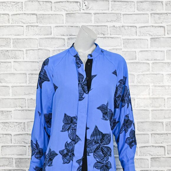 REISS Women's Harris Floral Print Blouse in Blue Size 4 oversize Drapey fit - Picture 9 of 14